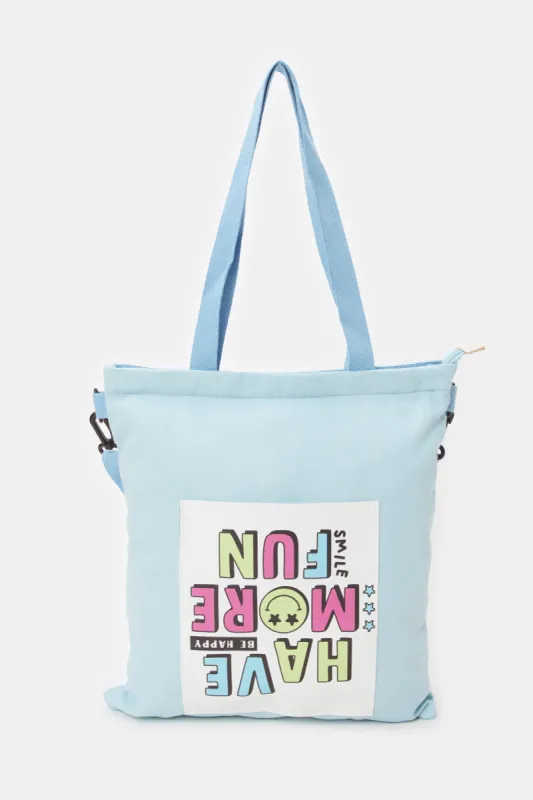 Women Blue Printed Shopper sold by Redtag
