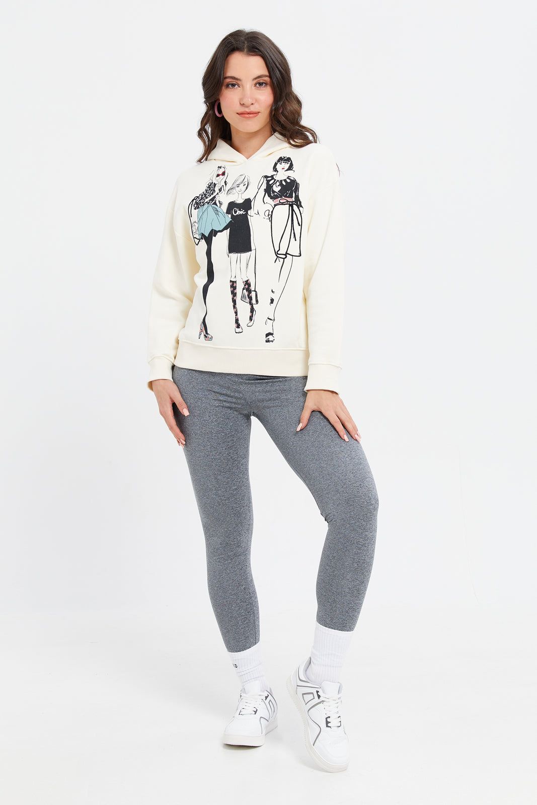 Women Ivory Printed Long Sleeve Hooded Sweatshirt sold by Redtag product image thumbnail 2