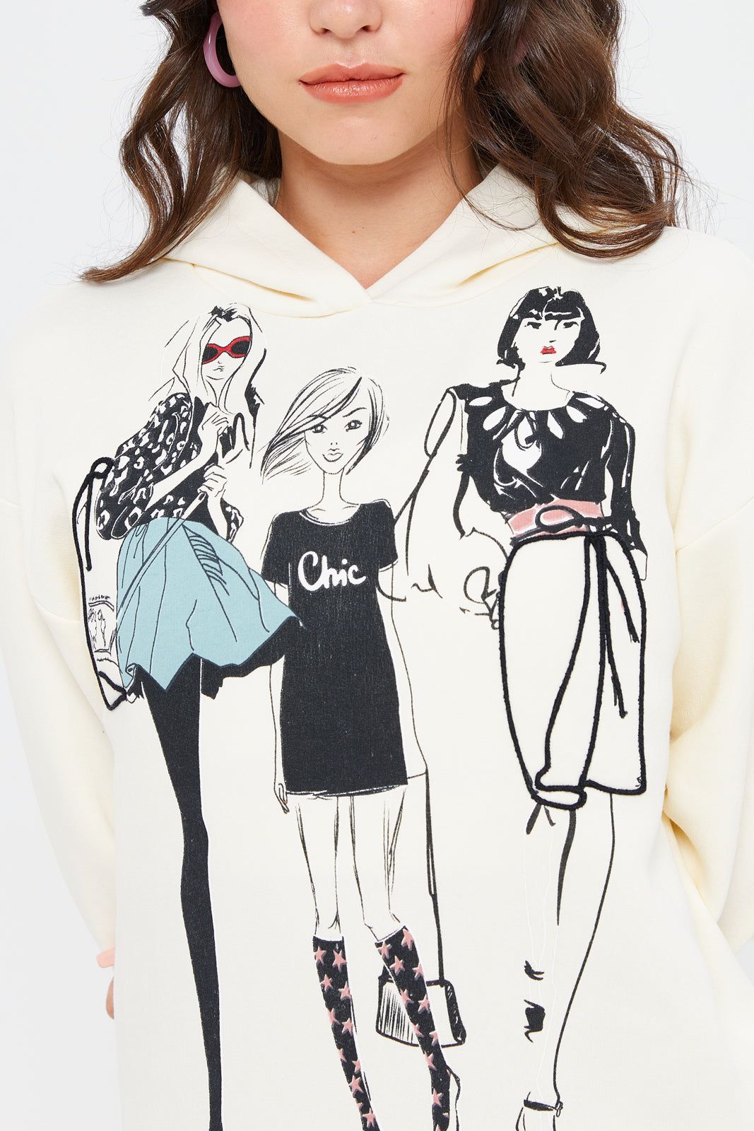 Women Ivory Printed Long Sleeve Hooded Sweatshirt sold by Redtag product image thumbnail 4