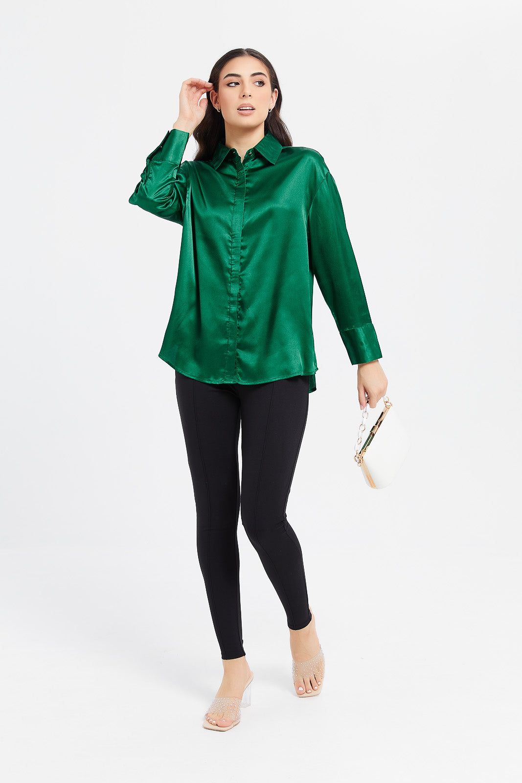 Women Green Oversized Satin Shirt sold by Redtag product image thumbnail 2