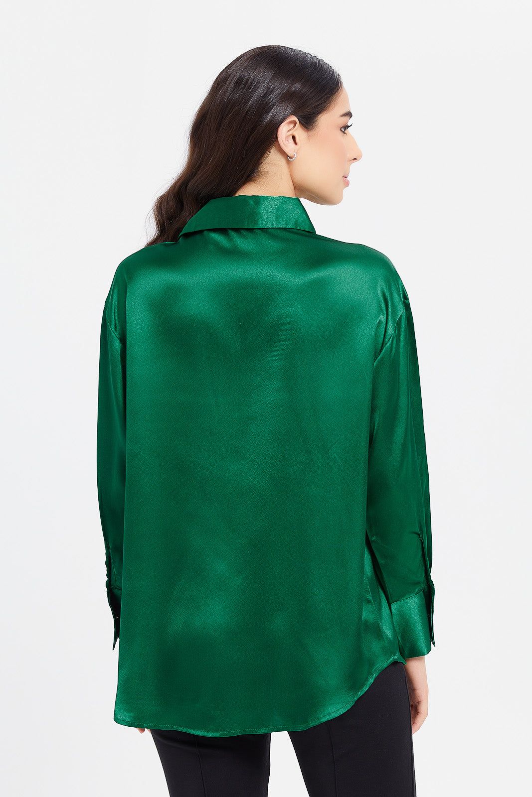 Women Green Oversized Satin Shirt sold by Redtag product image thumbnail 3