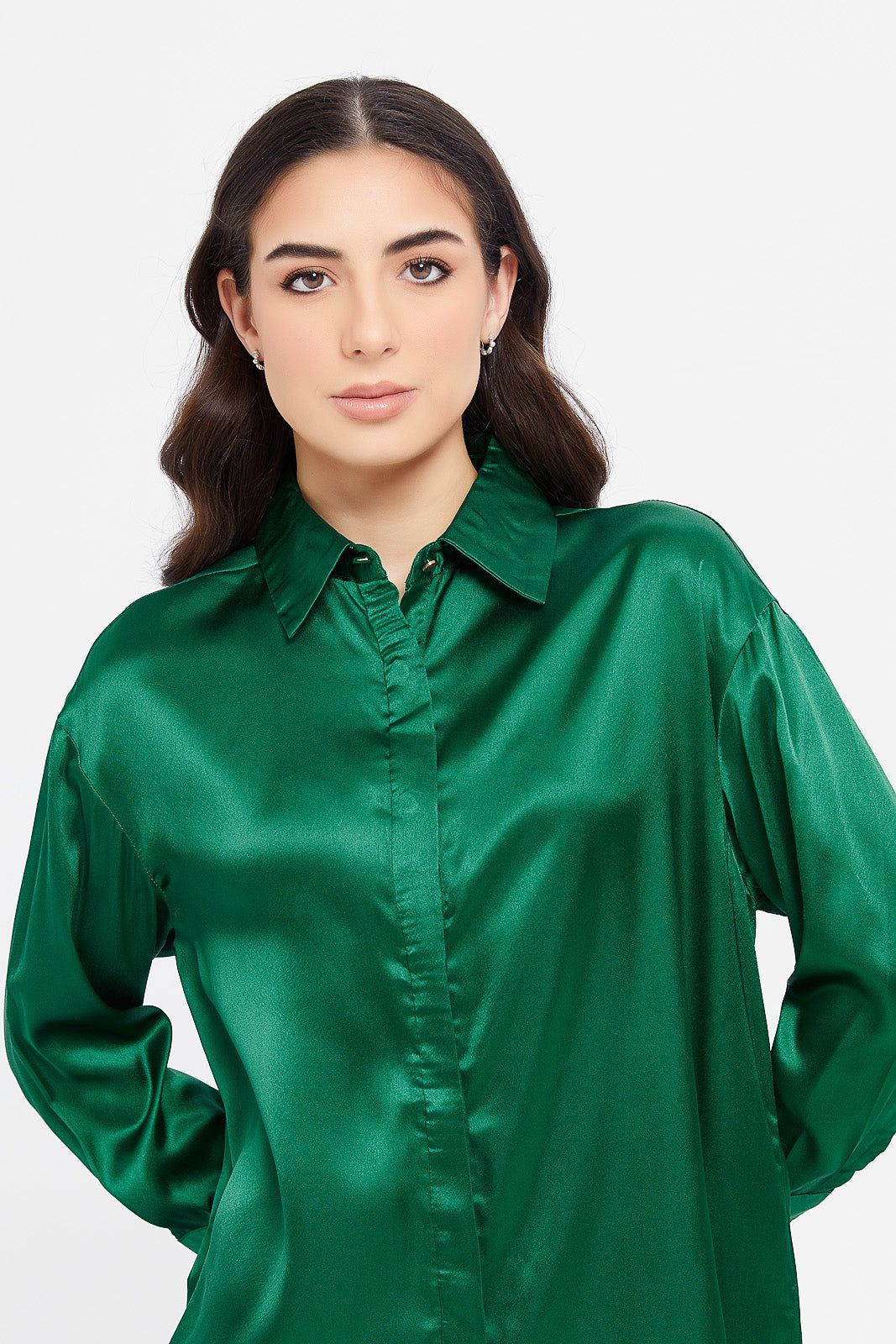 Women Green Oversized Satin Shirt sold by Redtag product image thumbnail 4