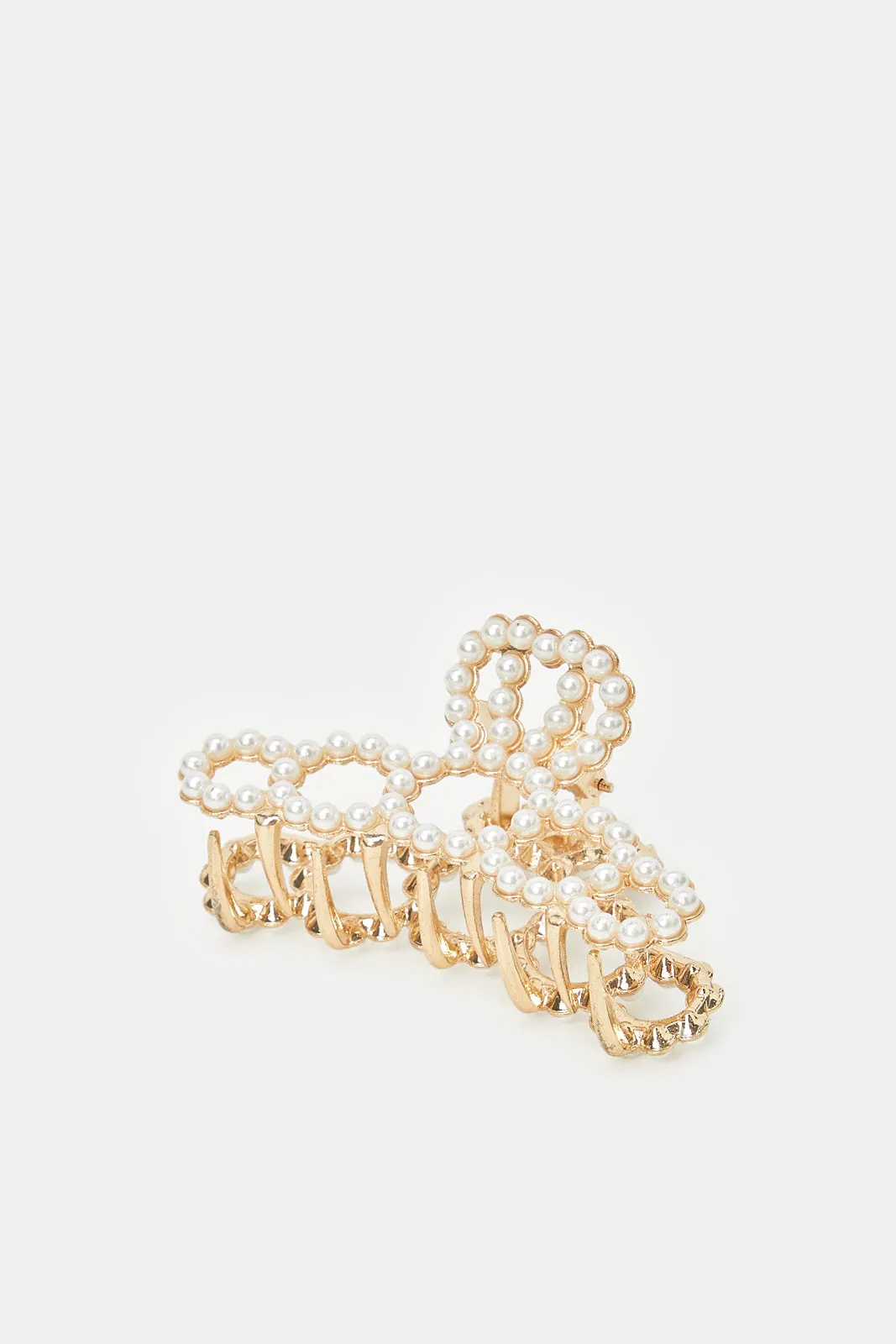 Women White And Gold Pearl Embellished Hair Claw sold by Redtag