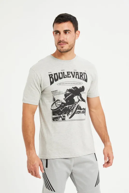Men Grey Printed Short Sleeves T-Shirt sold by Redtag
