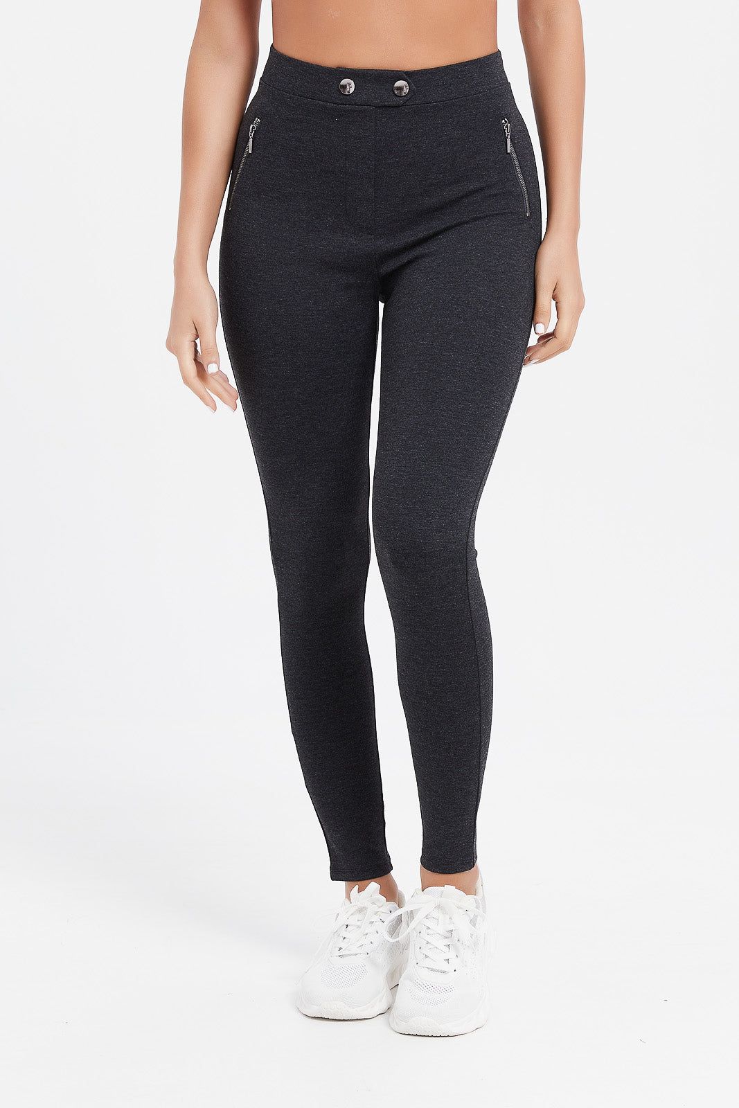 Women Charcoal Leggings With Button sold by Redtag