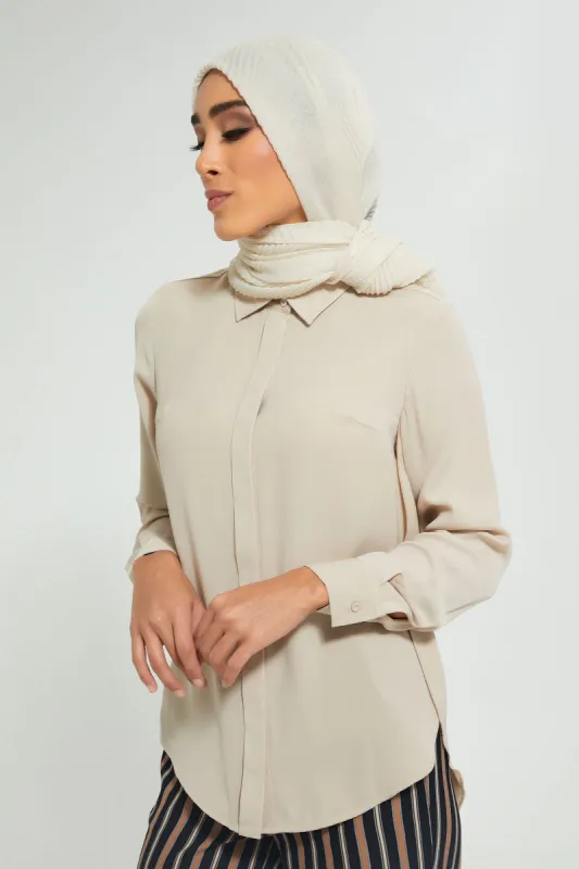 Beige Front Button Blouse sold by Redtag
