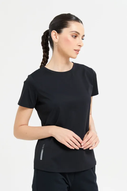 Women Black Soft Touch Active T-Shirt sold by Redtag
