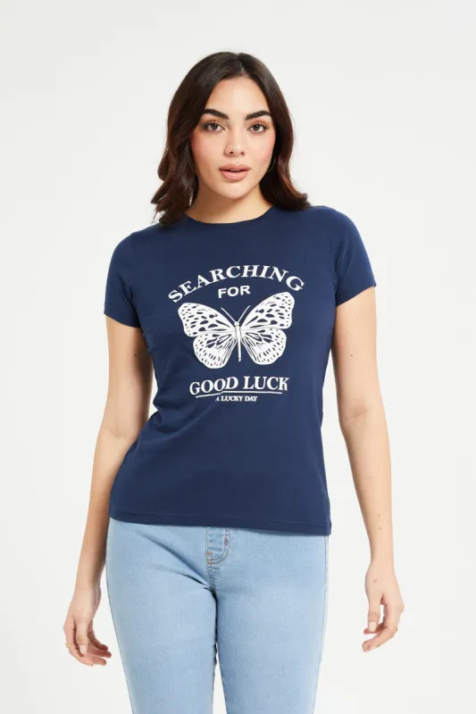Women Navy Printed T-Shirt sold by Redtag