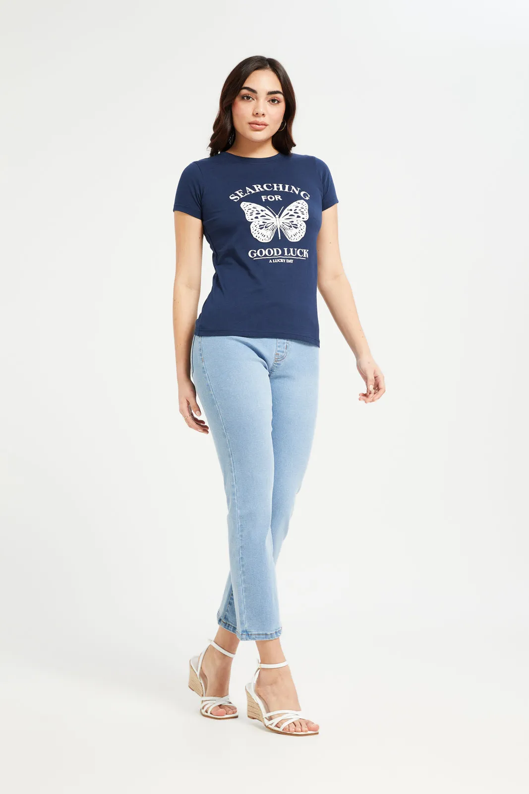 Women Navy Printed T-Shirt sold by Redtag product image thumbnail 2