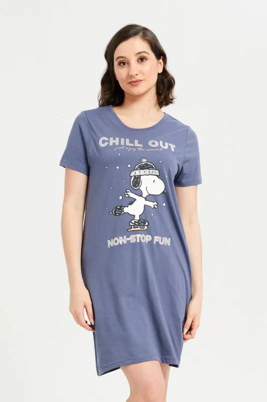 Women Navy Snoopy Print Nightshirt sold by Redtag