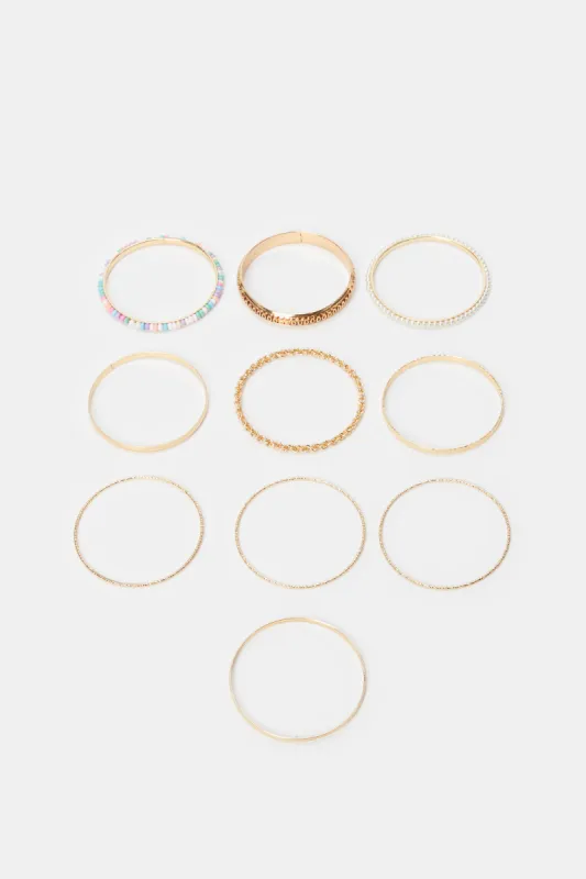Women Gold Embellished Bracelet Set (10 Piece) sold by Redtag
