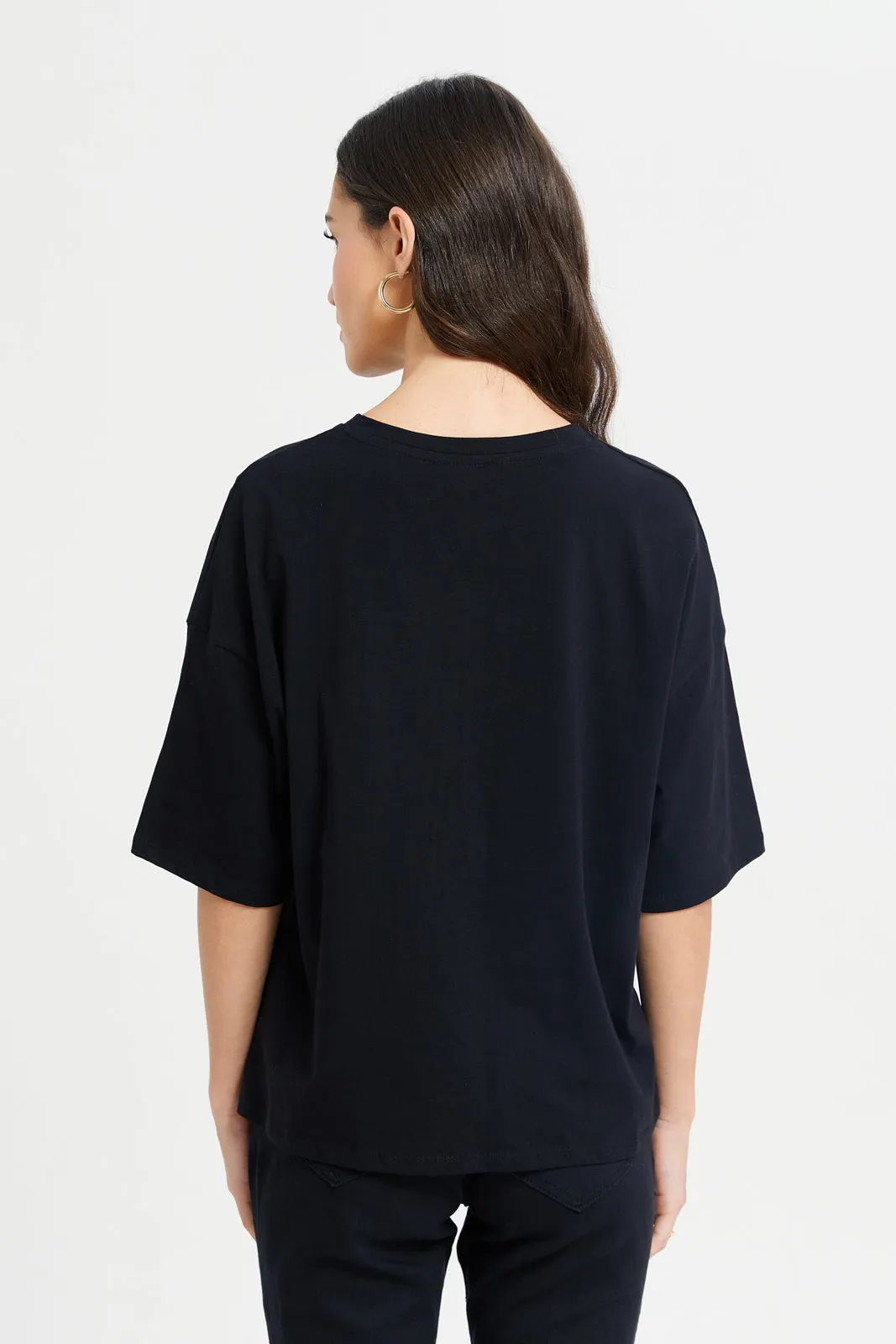 Woman Black Printed Embellished T-Shirt sold by Redtag product image thumbnail 3