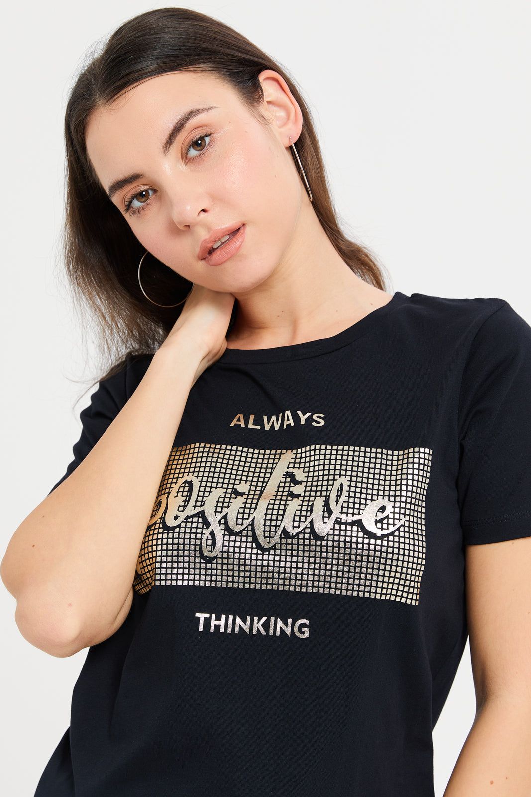 Women Black Positive Print T-Shirt sold by Redtag product image thumbnail 4