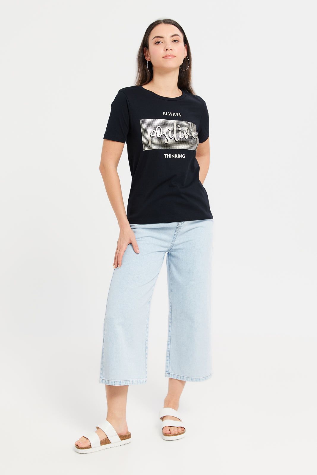 Women Black Positive Print T-Shirt sold by Redtag product image thumbnail 2