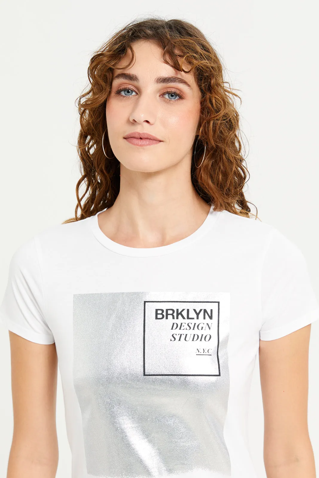 Women White Foil Printed T-Shirt sold by Redtag product image thumbnail 4