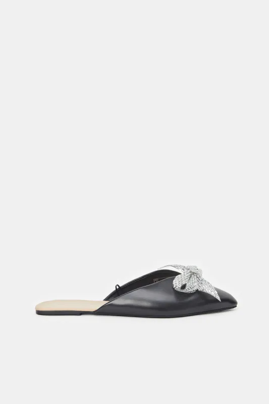 Women Black Bow Trim Mule sold by Redtag