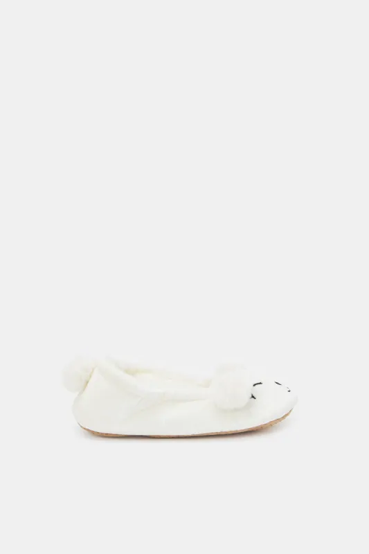 Women Ivory Pompom Ballerina Slippers sold by Redtag