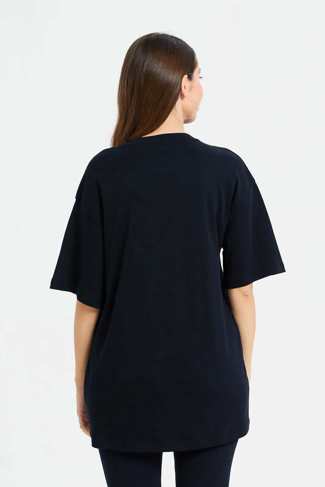 Women Black Oversized Embellished T-Shirt sold by Redtag product image thumbnail 3