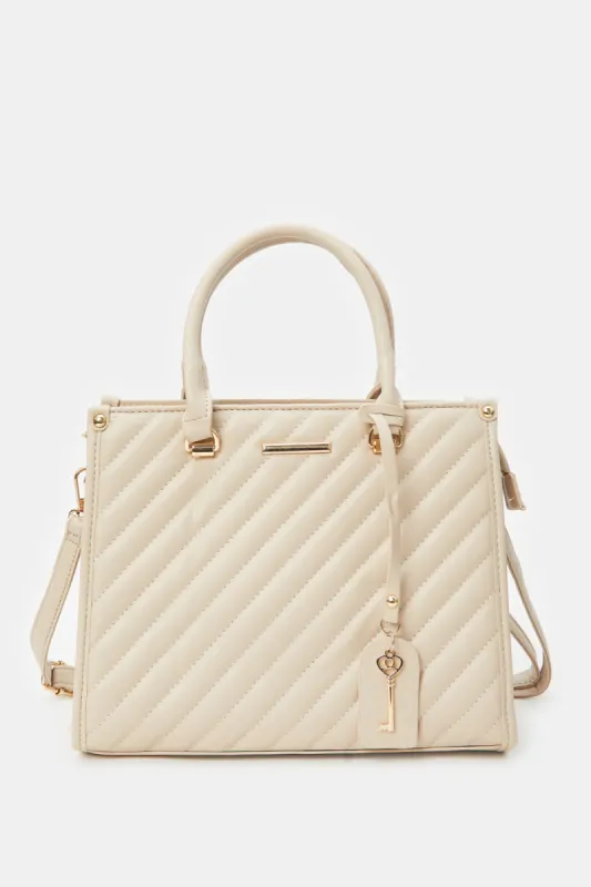 Women Beige Quilted Day Bag sold by Redtag