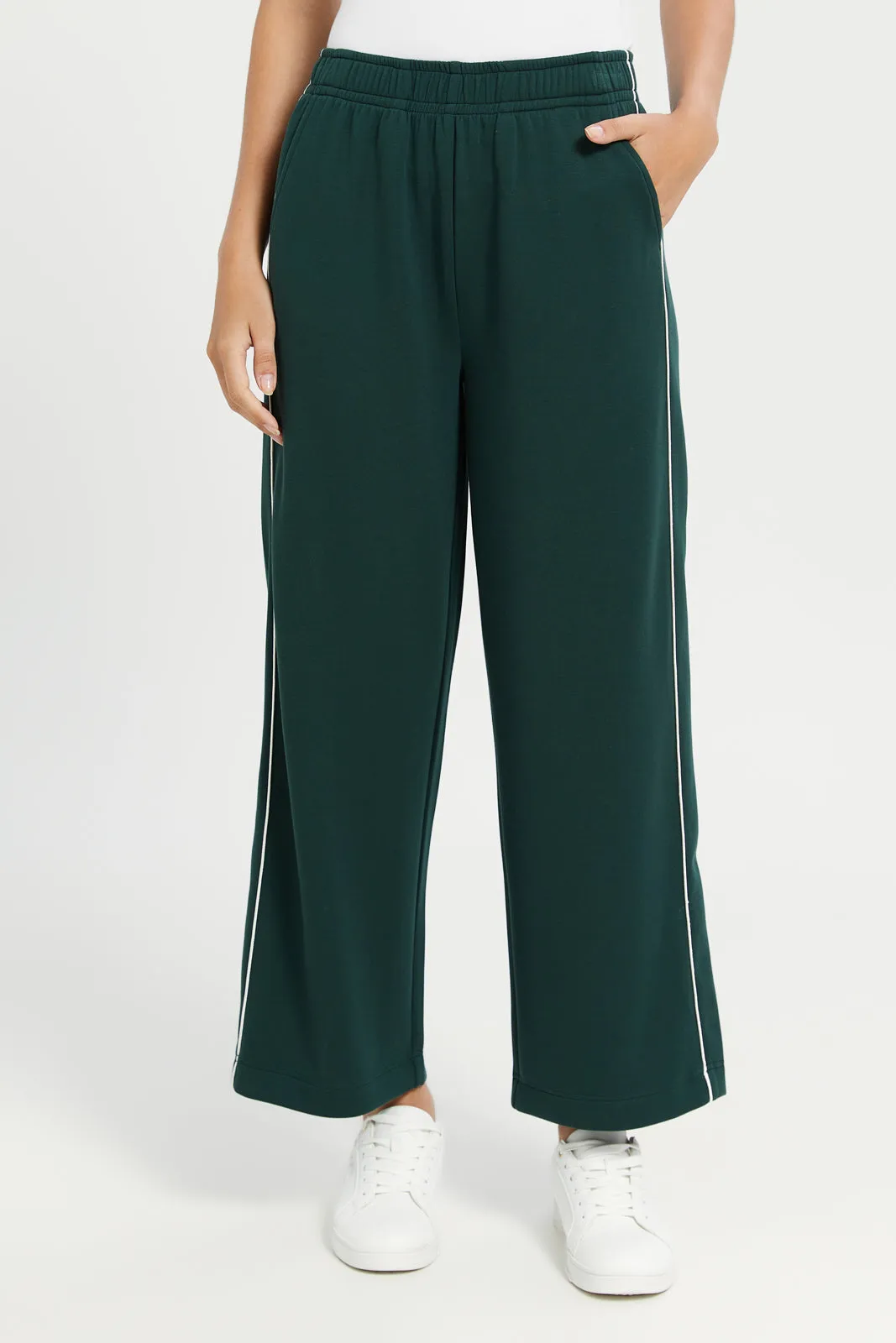 Green Piping Detailed Wide Leg Active Pant sold by Redtag