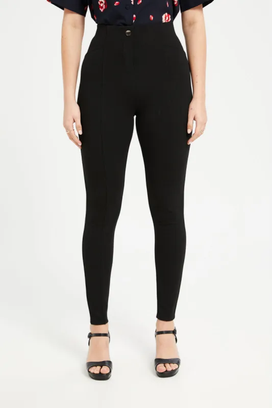 Women Black Legging With Button sold by Redtag