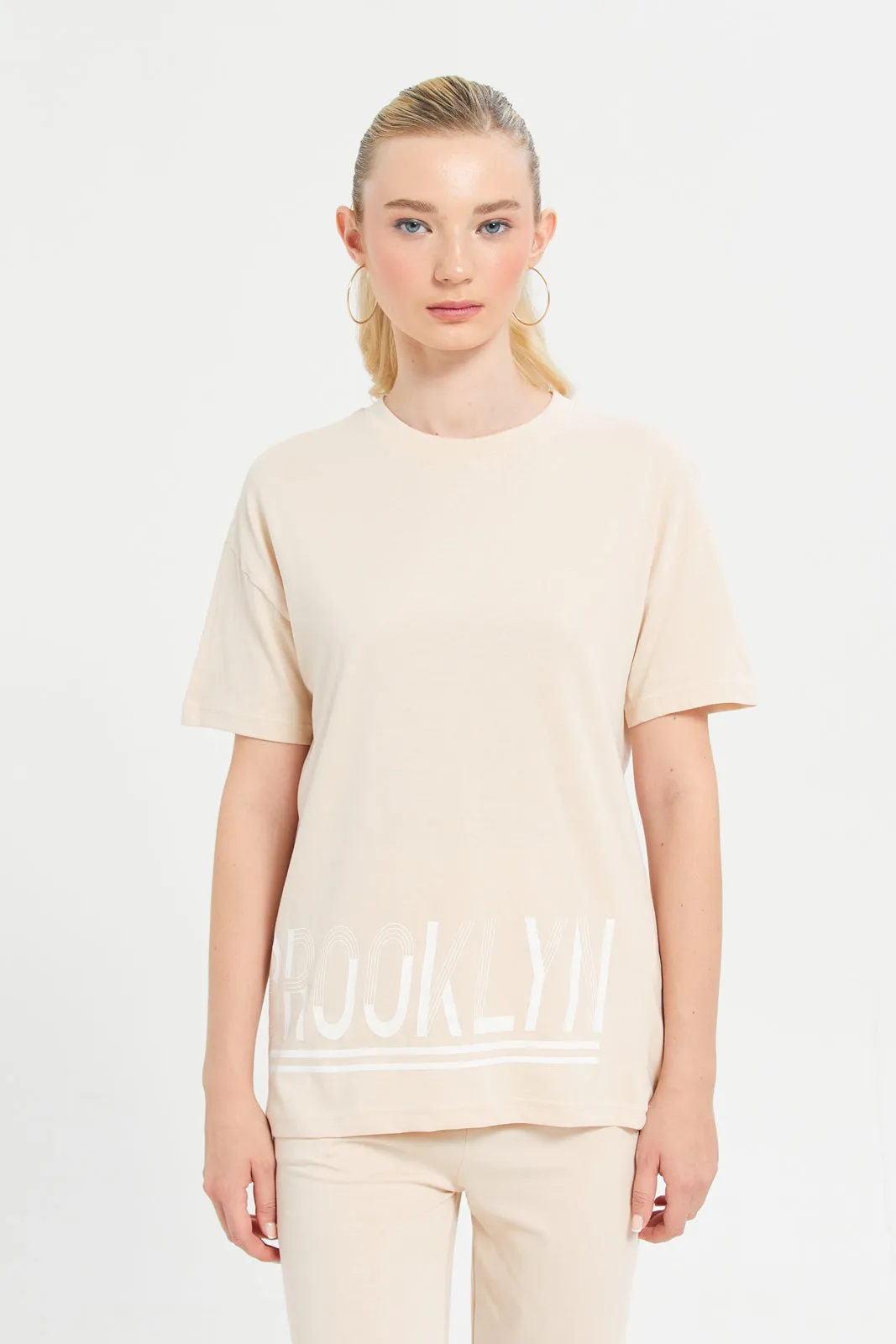 Woman Beige Printed Active T-Shirt sold by Redtag