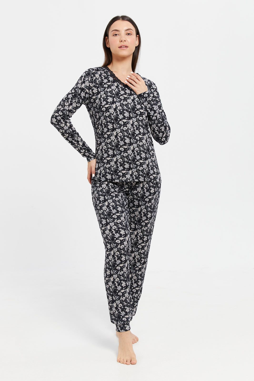 Women Black Printed Long Sleeve Pyjama Set (2 Piec) sold by Redtag