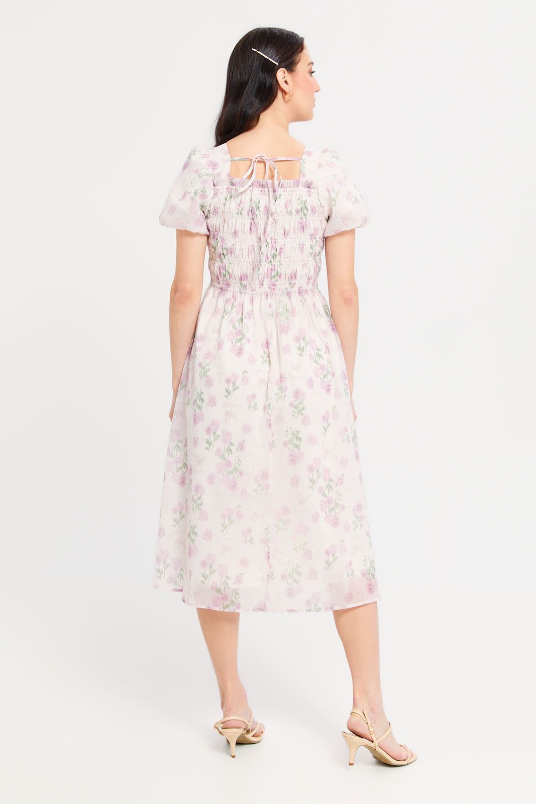 Women Multicolour Printed Smoking Detail Midi Dress sold by Redtag product image thumbnail 3