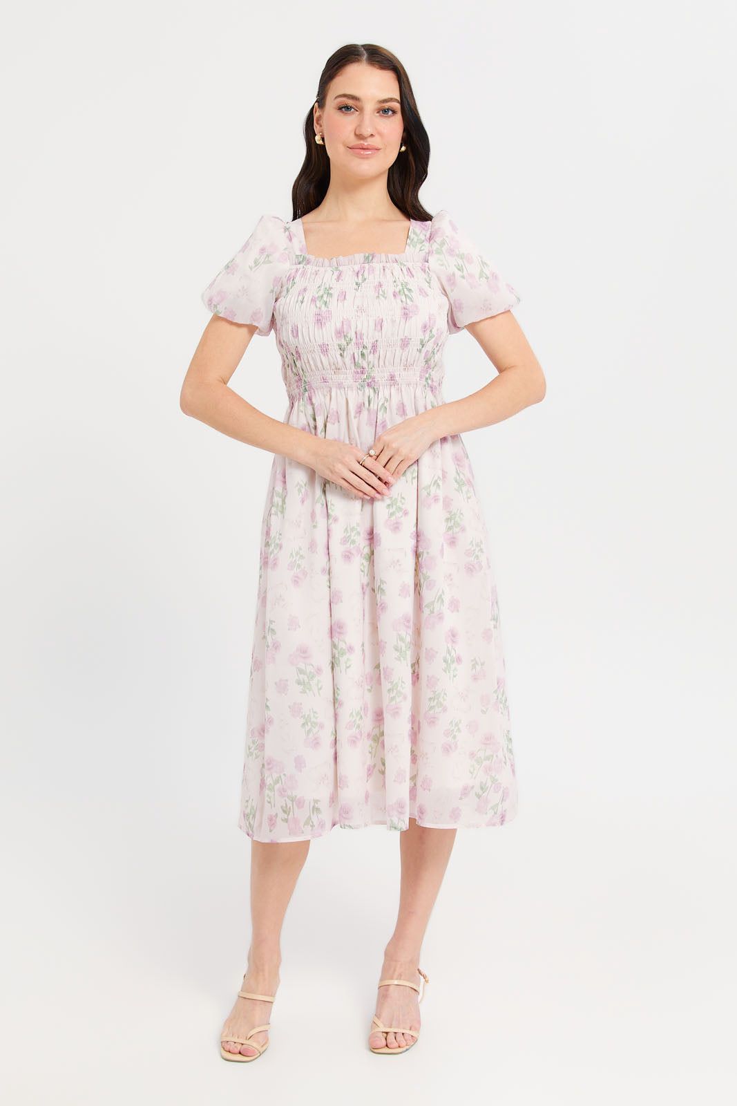 Women Multicolour Printed Smoking Detail Midi Dress sold by Redtag