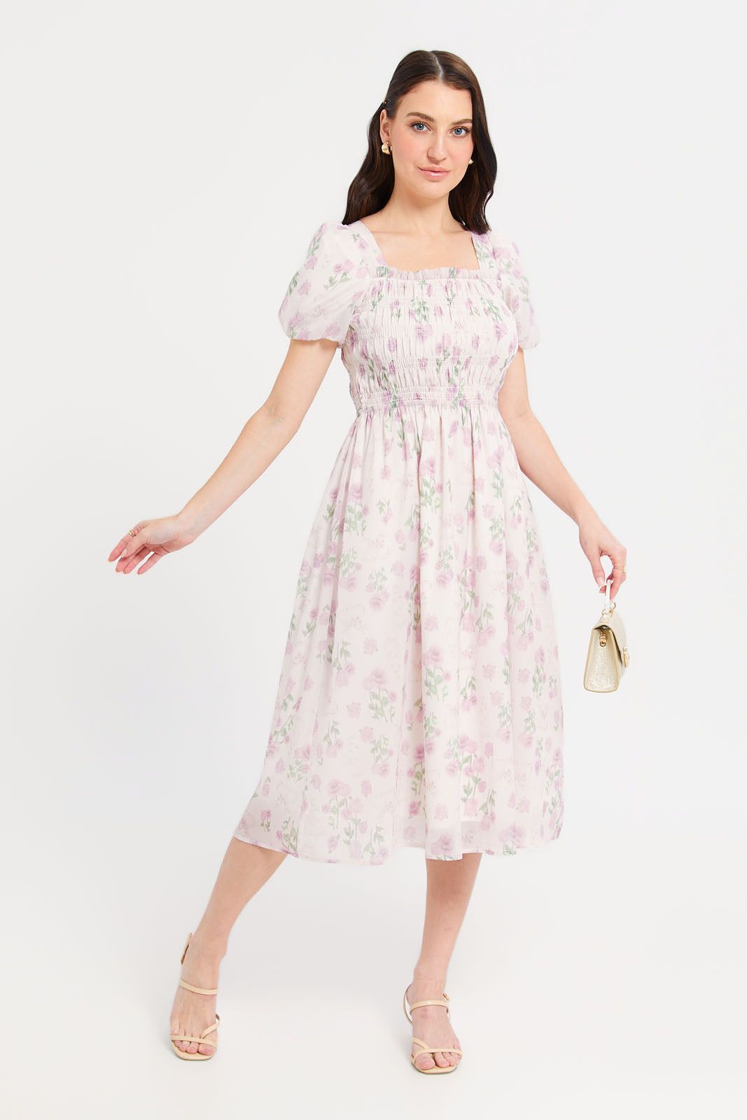 Women Multicolour Printed Smoking Detail Midi Dress sold by Redtag product image thumbnail 4