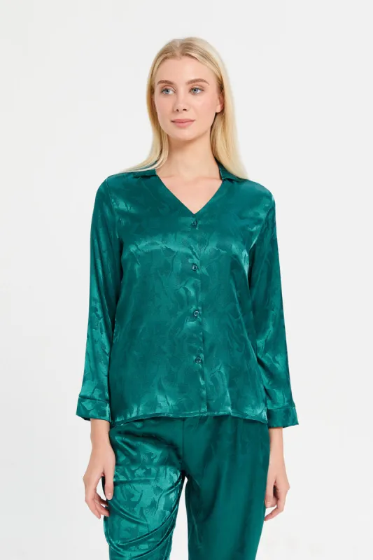 Women Green Satin Jacquard Nightshirt sold by Redtag