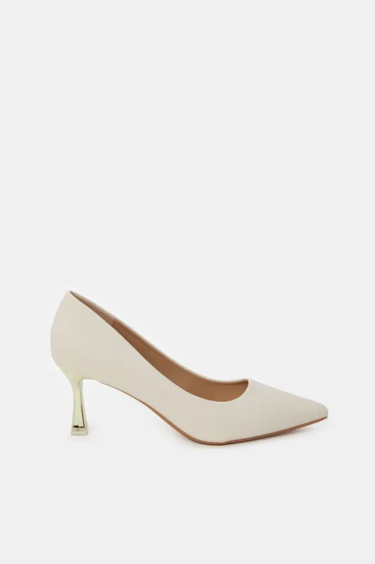 Women Ivory Court Shoes With Gold Heels sold by Redtag