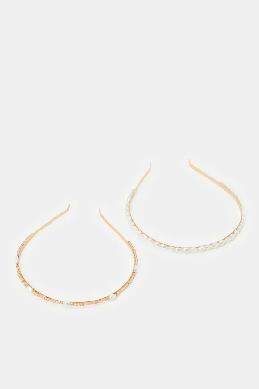 Women Gold Embellished Headbands Set (2 Piece) sold by Redtag