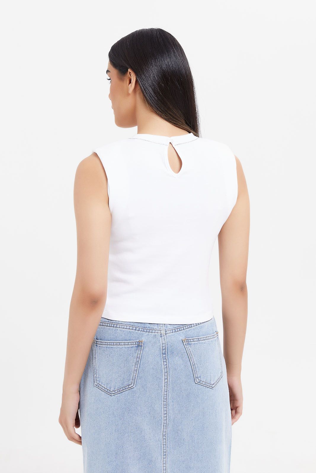 Women White Shoulder Pad Cropped Top sold by Redtag product image thumbnail 3