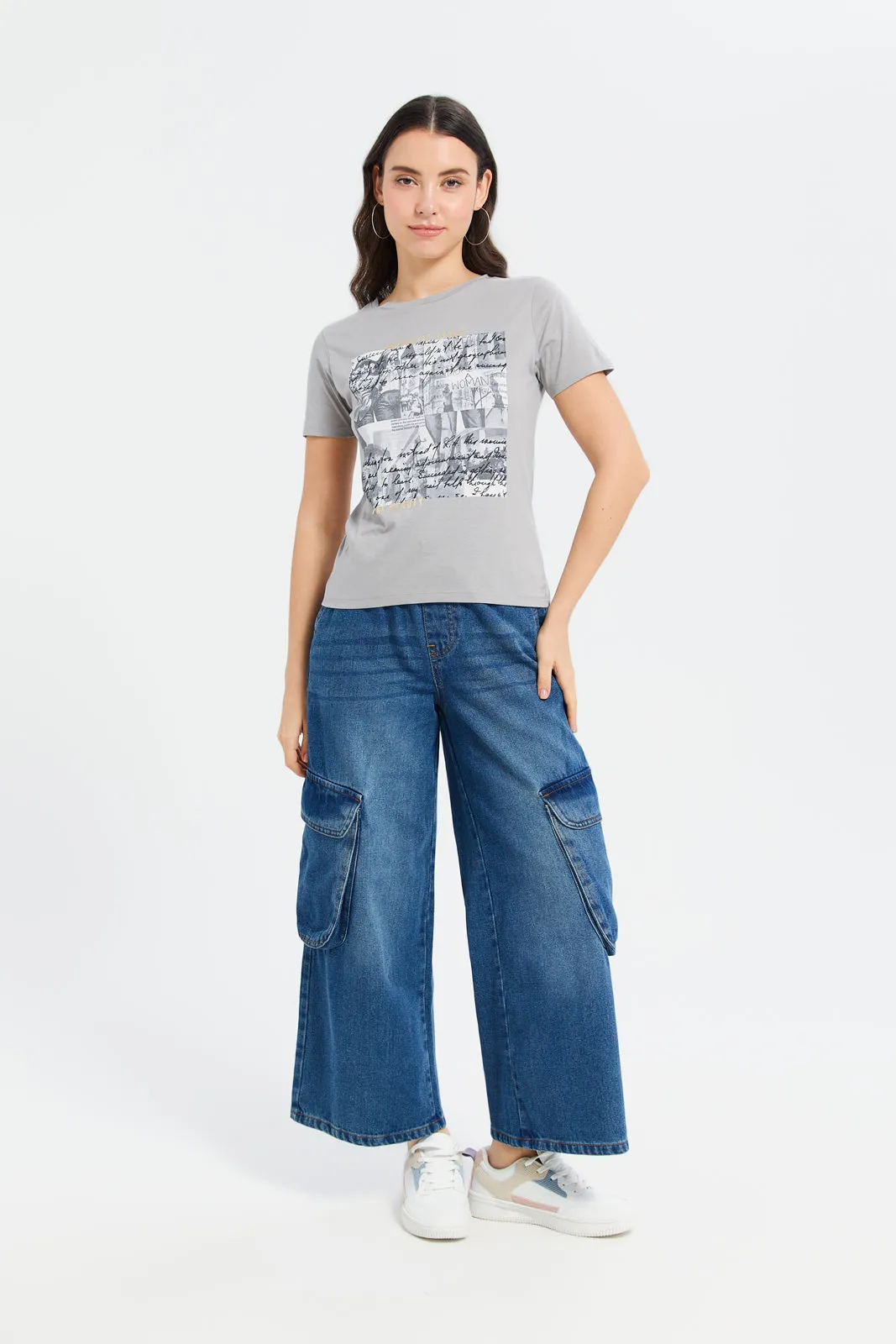 Women Grey Foil Printed T-Shirt sold by Redtag product image thumbnail 2