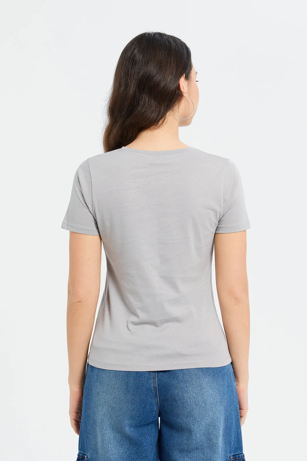 Women Grey Foil Printed T-Shirt sold by Redtag product image thumbnail 3