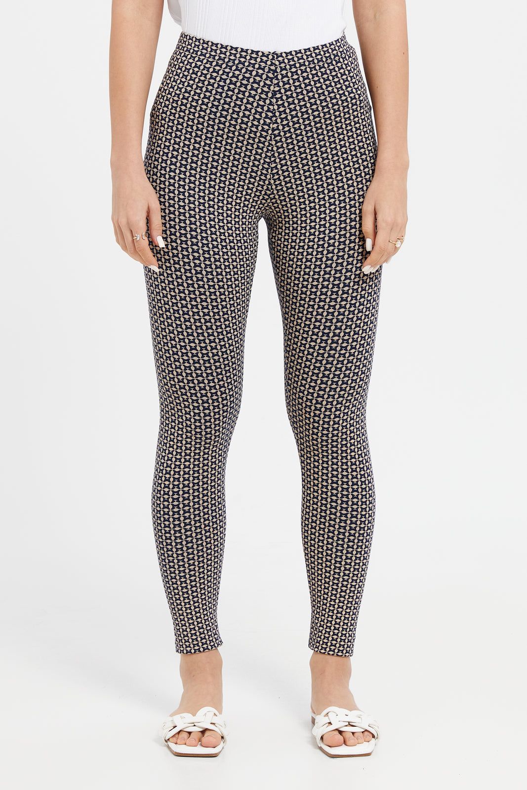 Women Beige And Black Printed Leggings sold by Redtag