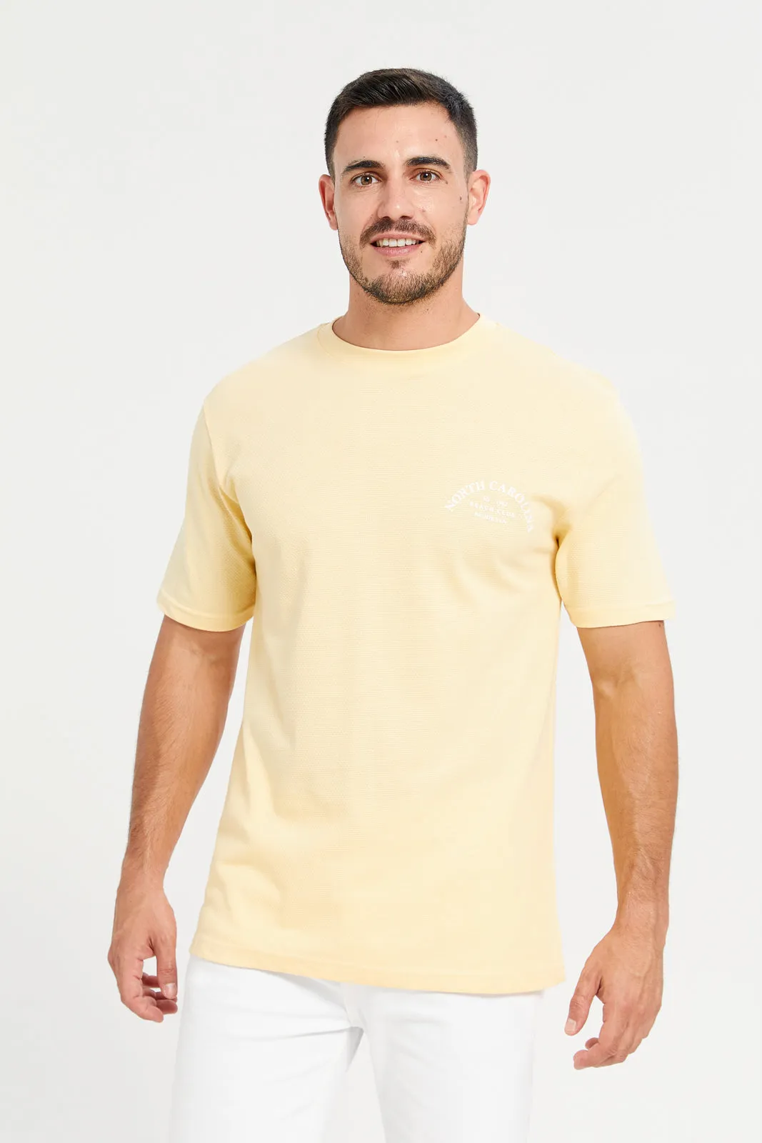 Yellow Jacqard Logo T-Shirt sold by Redtag