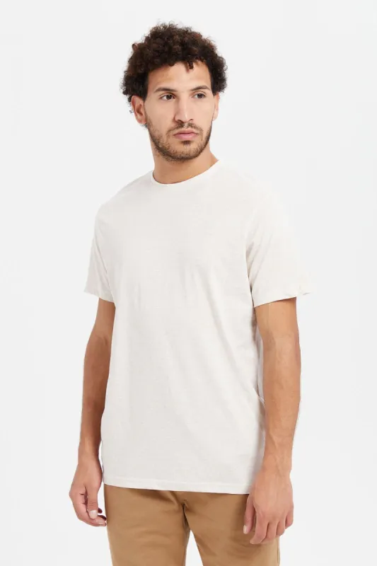 Men Beige Plain Round Neck T-Shirt sold by Redtag