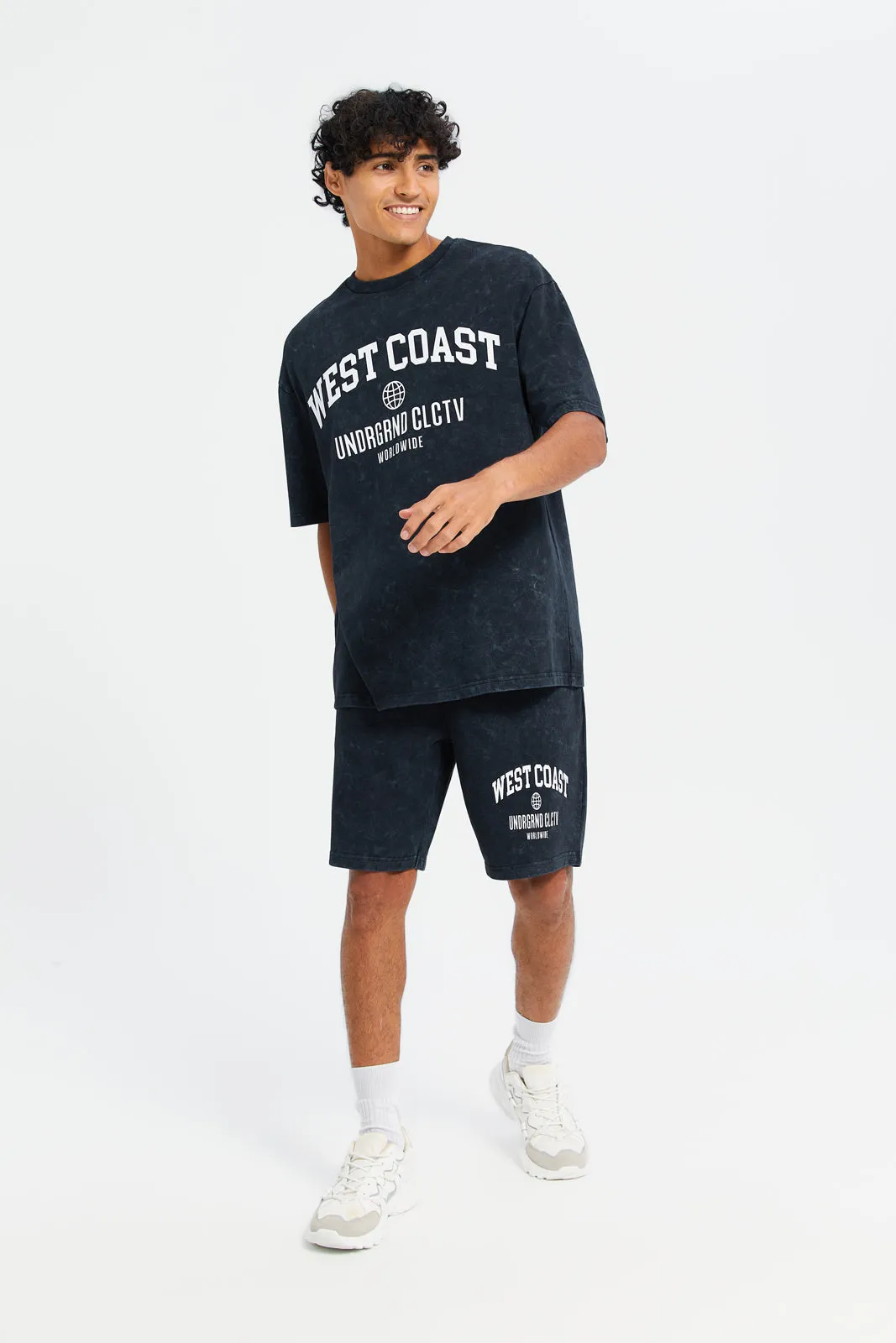 Men Black Washed Lounge Shorts sold by Redtag product image thumbnail 2