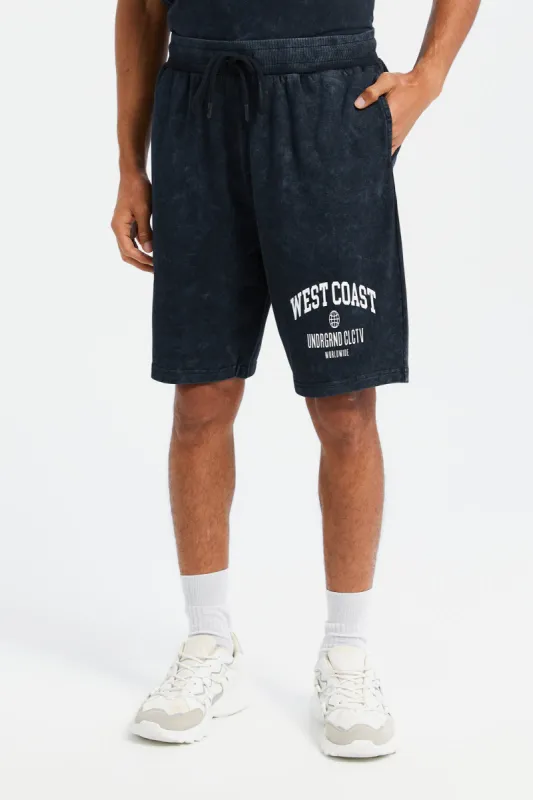 Men Black Washed Lounge Shorts sold by Redtag