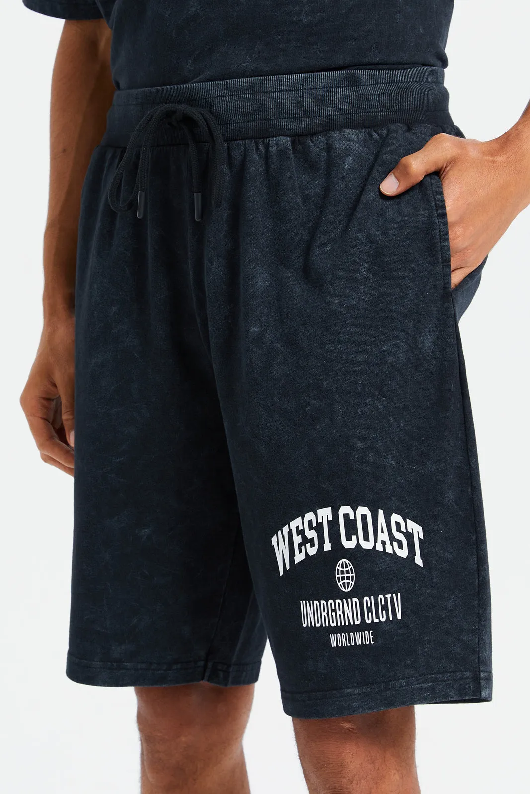 Men Black Washed Lounge Shorts sold by Redtag product image thumbnail 4