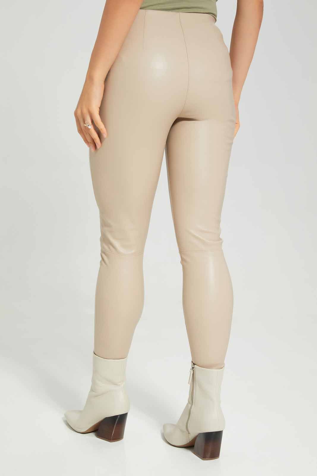 Women Beige Skinny PU Legging sold by Redtag product image thumbnail 4