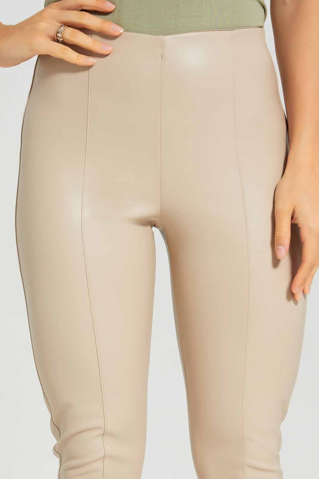 Women Beige Skinny PU Legging sold by Redtag product image thumbnail 3
