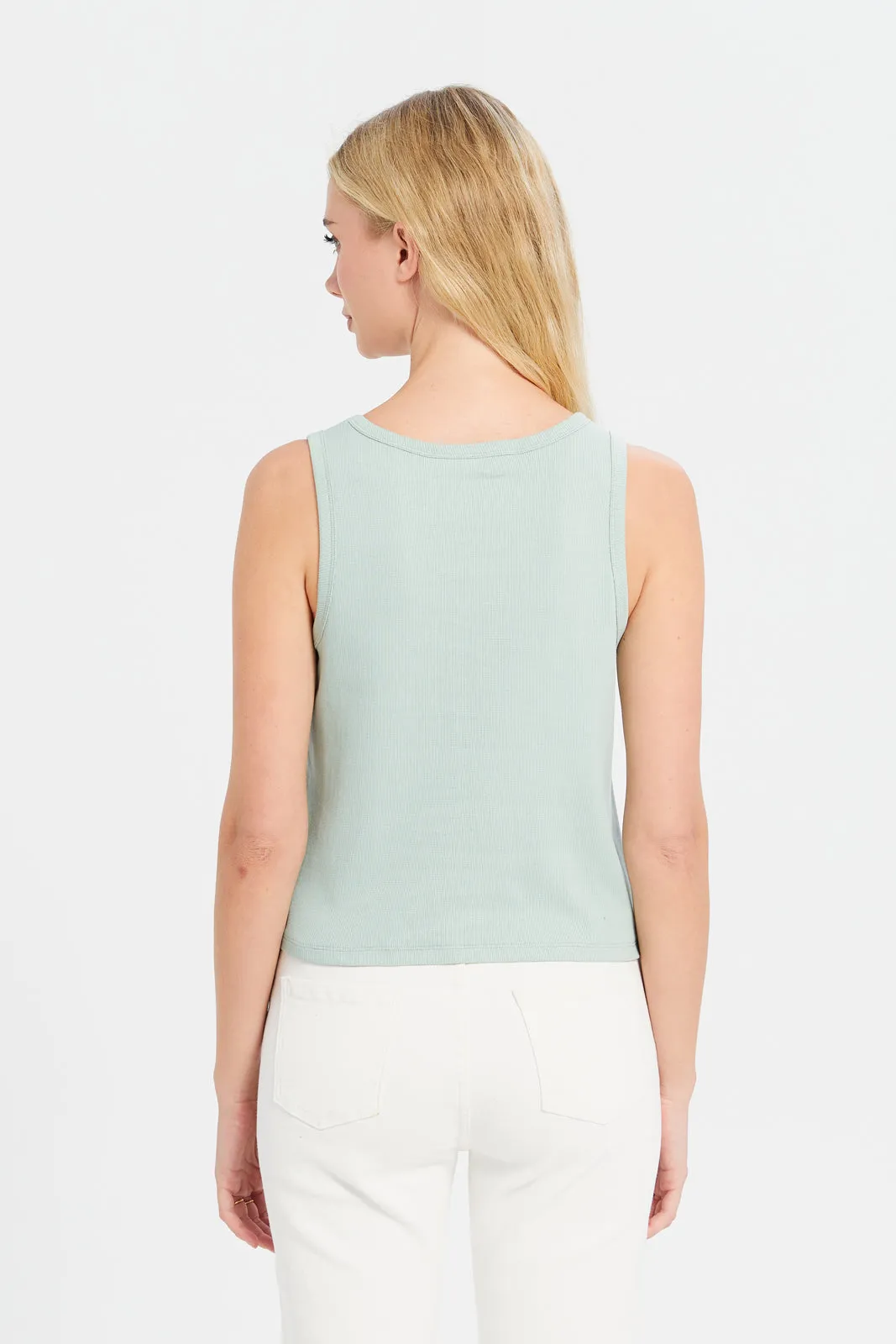 Women Blue Rib Vest Cropped Top sold by Redtag product image thumbnail 3