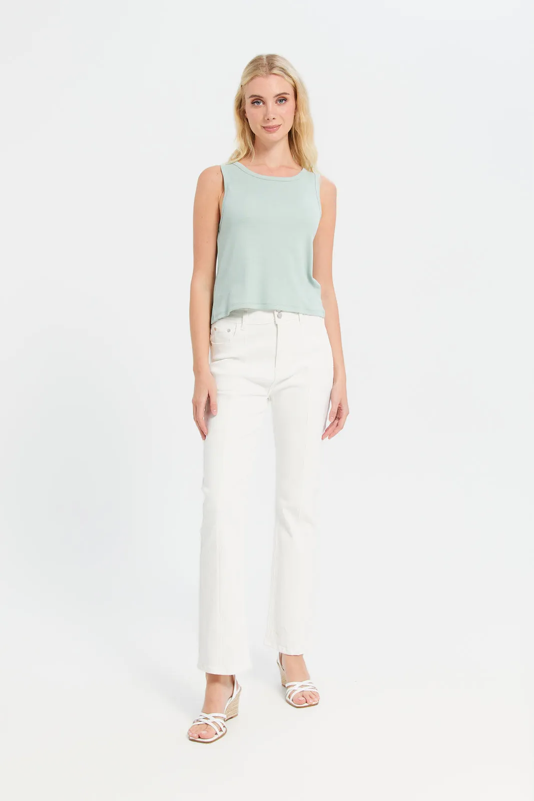 Women Blue Rib Vest Cropped Top sold by Redtag product image thumbnail 2