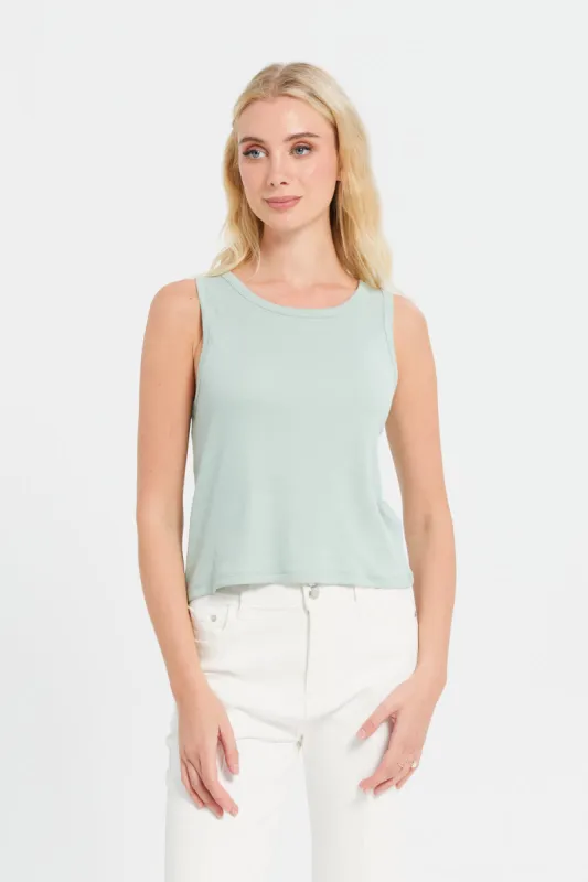 Women Blue Rib Vest Cropped Top sold by Redtag