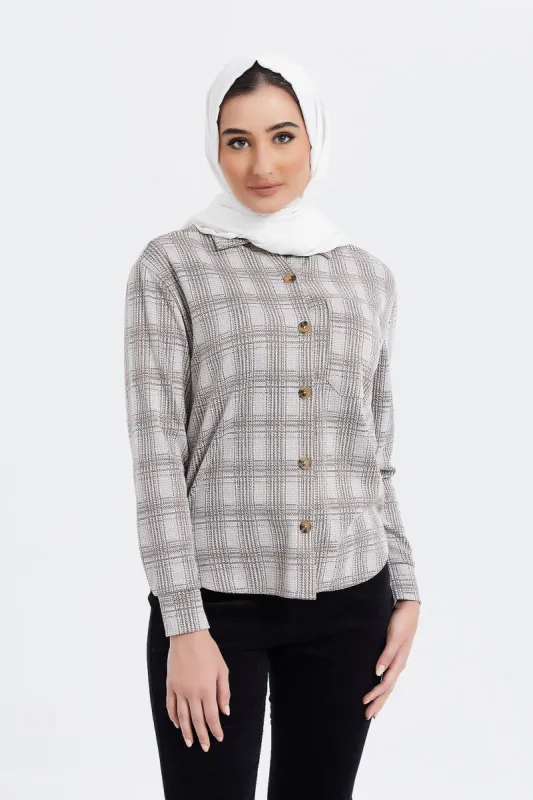 Women Grey Checkered Oversize Shirt sold by Redtag