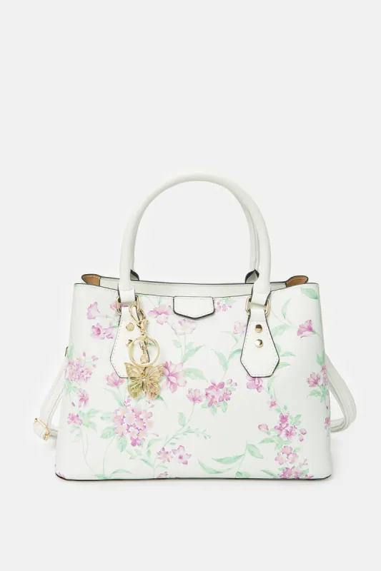 Women White Floral Printed Day Bag sold by Redtag