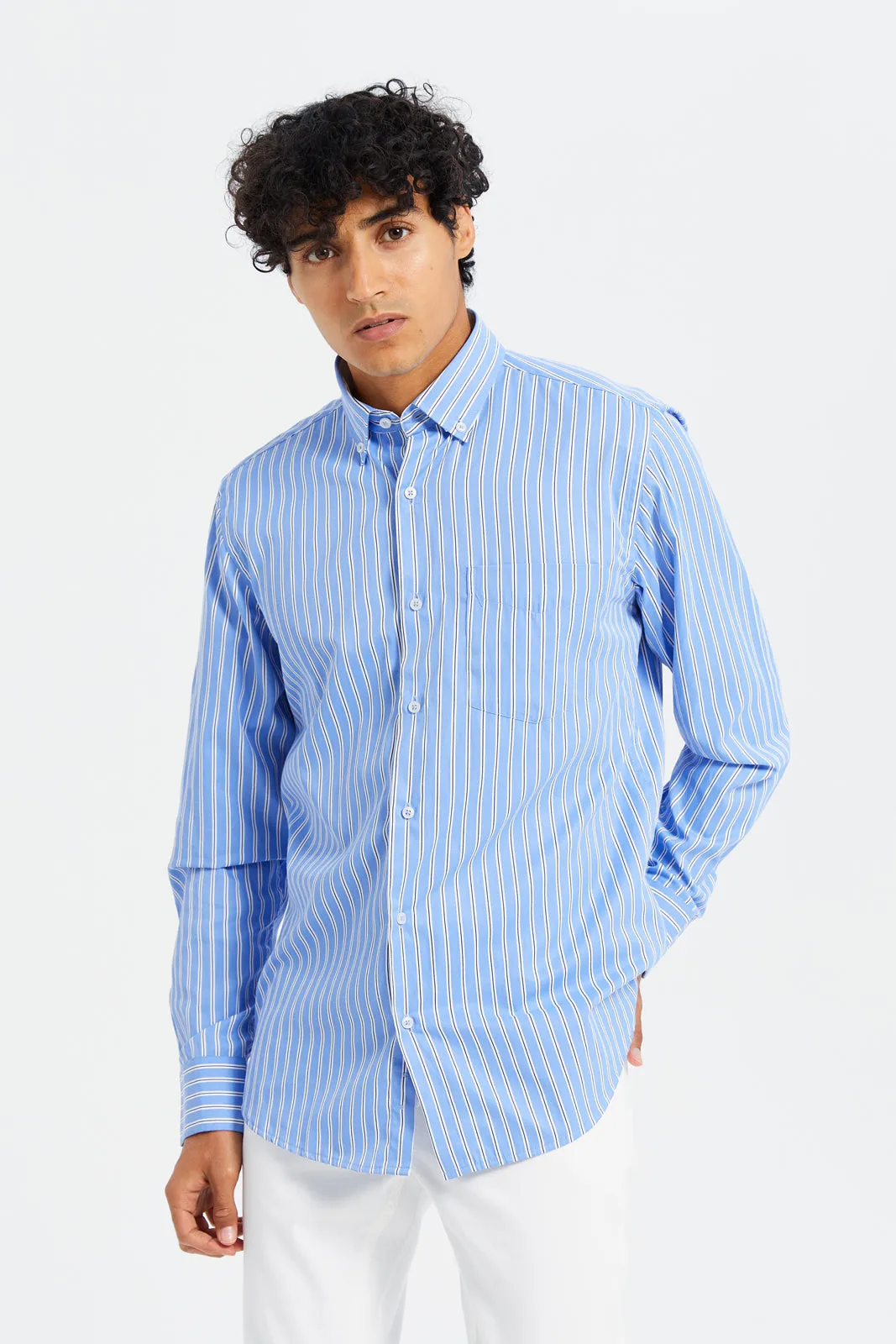 Men Blue Striped Shirt With Buttons sold by Redtag
